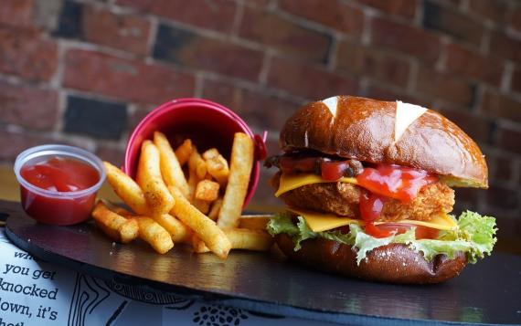 Ohannes Burger meal of fries and buttermilk chicken burger