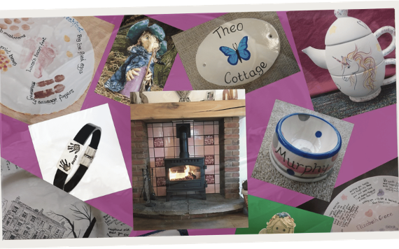 Fired 4 U pottery collage and image of a fireplace