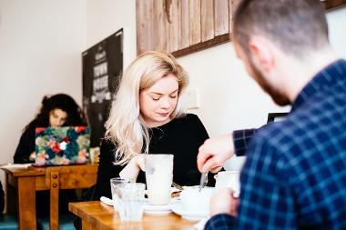 Close up of couple at Town House Coffee and Brew Bar