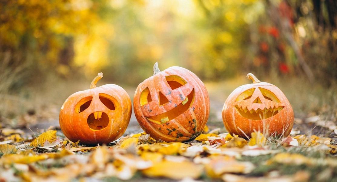 Pumpkins with carved faces