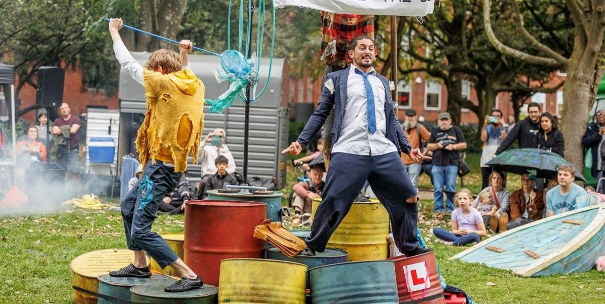 Performers acting in Winckley Square Gardens