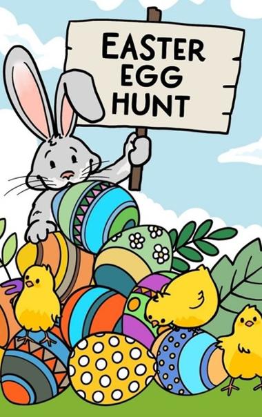 Rabbit holding Easter egg hunt sign