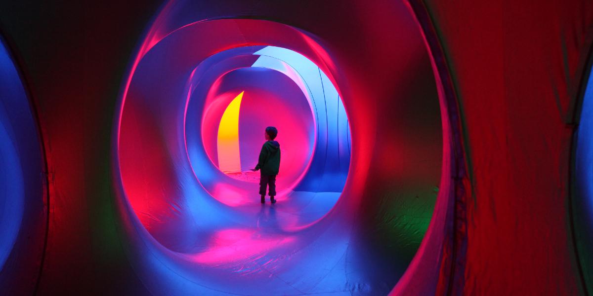 Young boy inside a giant inflatable installation as part of Preston Guild 2012.