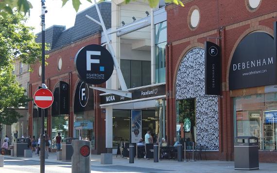 Fishergate shopping centre along Preston high street.