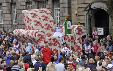 Giant chair as part of Alice in Wonderland procession for Preston Guild 2012.