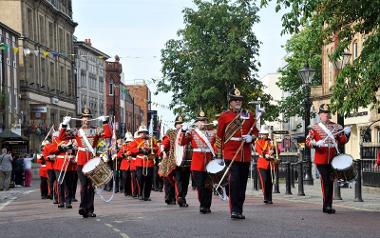 Drummers in Preston Guild procession down Church Street.