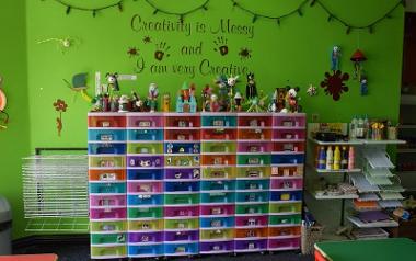 Colourful craft drawers inside Go Create.