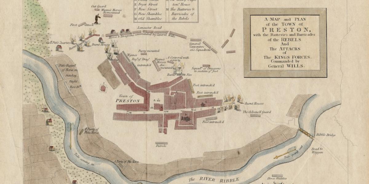 Old Battle of Preston 1715 map of battle area.