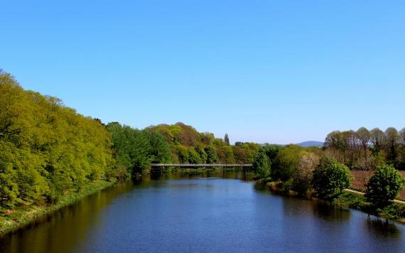 View of River Ribble and Old Tram Bridge on sunny day.