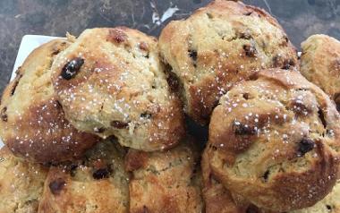 Pile of scones on sale in Moka on the Balcony.