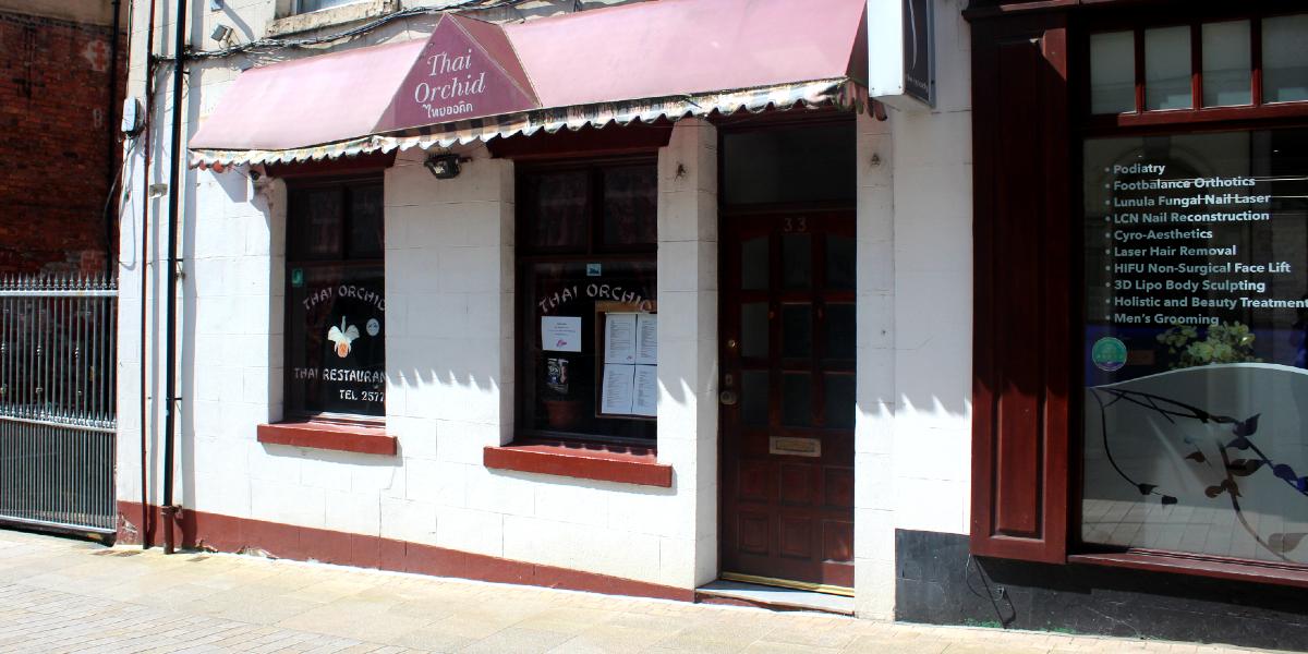 Front exterior of Thai Orchid restaurant on Cannon Street, Preston.