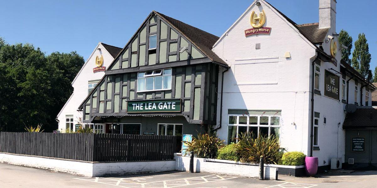 Front exterior of The Lea Gate pub and hotel.