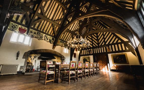 Samlesbury Hall Tudor dining hall.