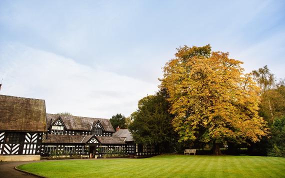 Outside Samlesbury Hall and grounds during Autumn.