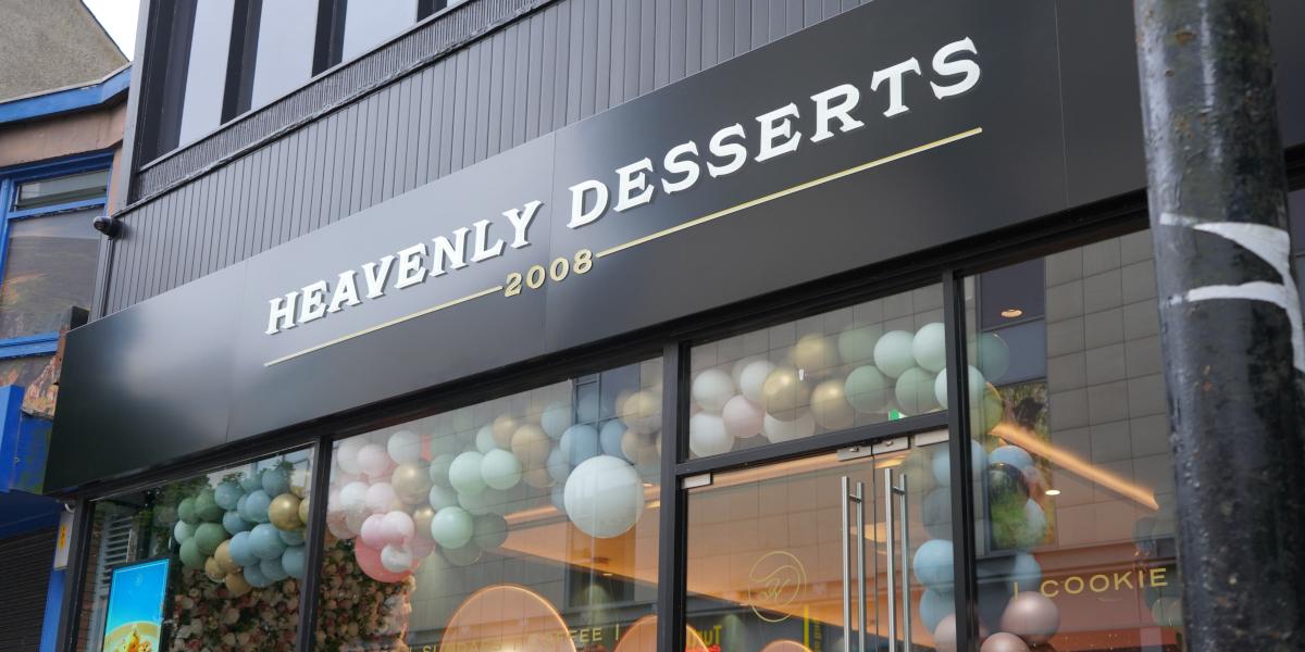 Heavenly Desserts main entrance with the name above the door