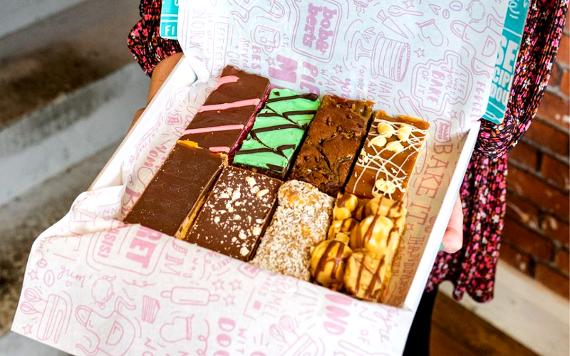 Take away box of different brownies from Bob and Berts café. 