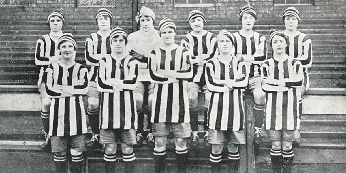 Dick Kerr Ladies football team photo. Black and white Dick Kerr Ladies football team photo.