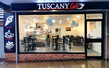 Outside Tuscany Café, Preston.